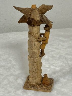 Hand Carved Island Bamboo Wood Tree Climber Figurine Folk Art Primitive Beach
